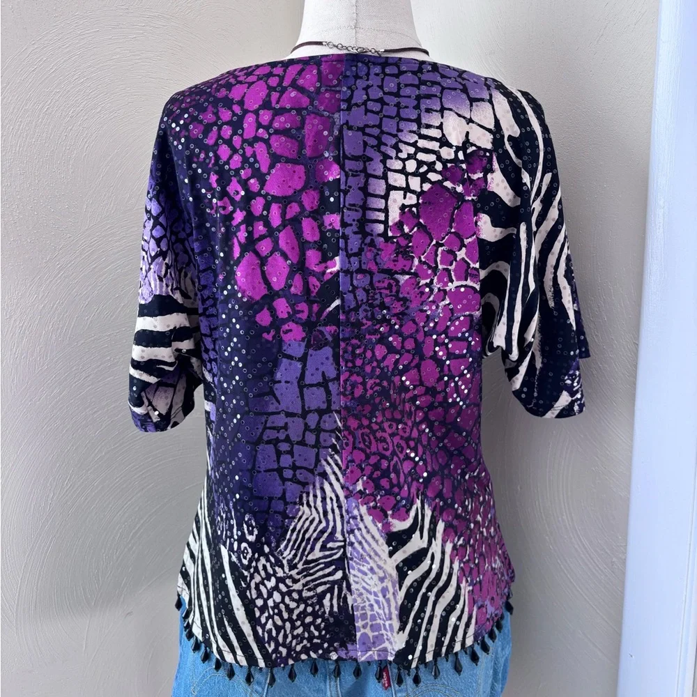 MSK Zebra Cowl Neck Sequin Beaded Top - Picture 5 of 6